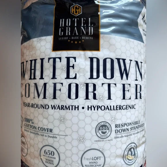Hotel Grand White Down Comforter 650 Fill Power Classic Solid Queen Elegant Set
